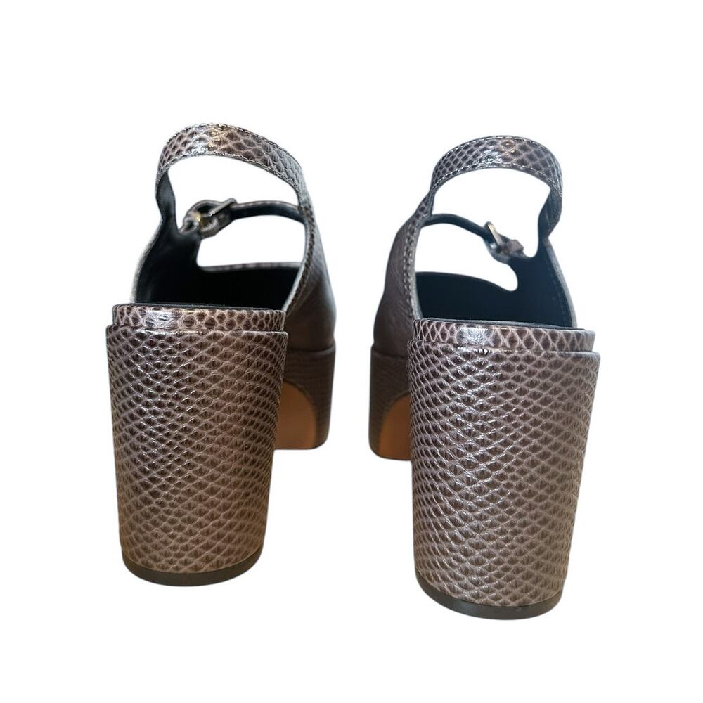 Robert Clergerie Brown Embossed Leather  Mary Jane Slingback Platform Heels 8 - Picture 3 of 8